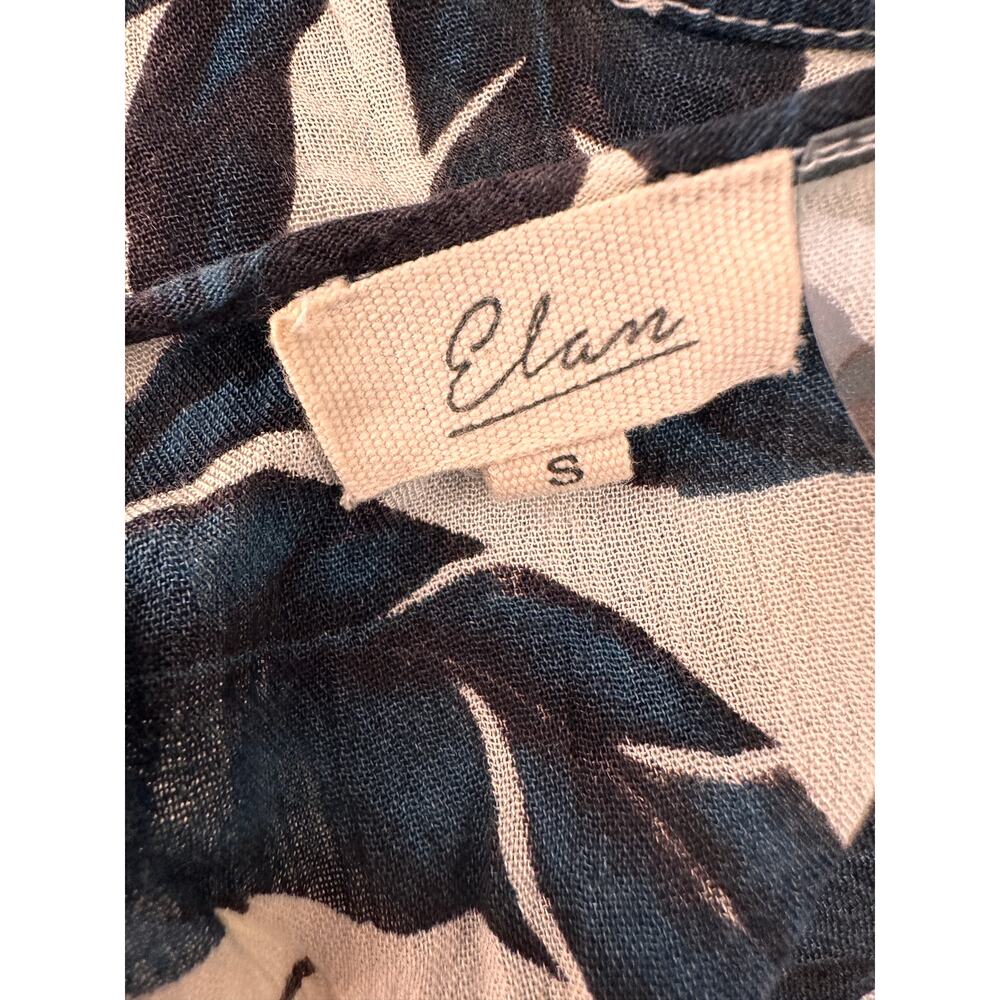 Elan Tropical Leaf Print Romper Swimsuit Coverup, Black/Ivory, size sm - Picture 6 of 6
